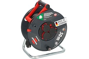 Brennenstuhl Enrollacables Garant V2 IP44 50m exterior (Made in Germany, 3 tomas de corriente con contacto de puesta a tierra, plástico especial)