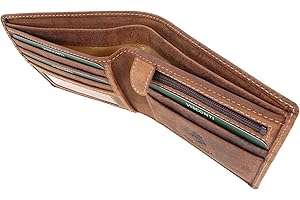 VISCONTI - Men's Small Bifold Leather Wallet - RFID Protected - 6 Credit Card Slots, Note Section & Coin Pocket - Gift Boxed - 707 Shield - Oil Tan