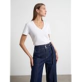 DILVIN V Yaka T-shirt Lyocell Karışımlı Kadın Basic &Ouml;rme D&uuml;z Kesim Kısa Kollu