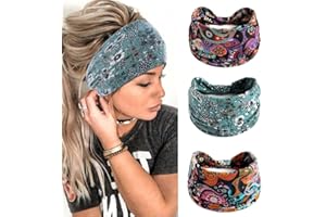 Yean Fasce Per Capelli Donna, 3 Pezzi Larga Fascia Capelli Boho Elastici Stampa Floreale Accessori Capelli Per Lavoro Quotidiano Yoga
