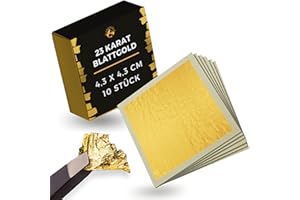 EICHENFELS Essbares Blattgold [ECHT 23 Karat] 10 Stk - 4,3x4,3cm - Laborgeprüftes Blattgold Essbar für Torten - Backen, Kochen, Basteln, Kosmetik - Essbare Goldblätter - Edible Gold Leaf - Gold Essbar