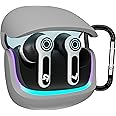 Sounce Earphone Case Cover for Boult Audio Z40 Gaming TWS Soft Silicone Skin Case Cover Shock Absorbing Protective Case with Keychain [Front LED Visible] - Grey