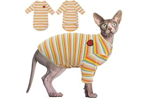 Hjyokuso Maglia per gatti senza peli, Felpa Morbida Gatti T-Shirt Maglietta Invernale a Righe Cuccioli Shirt Veste Costume Gatti, maglietta con maniche, pigiama per gatti Sphynx, Cornish Rex Devon Rex