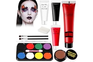 SYNERIX Halloween Schminke Set - Kunstblut Halloween Make Up Erwachsene Kinder, Theaterschminke Vampir Narben Wunden mit Face Paint(Schwarz, Weiß, Rot) + Blut+Narbenwachs+ Latexmilch+Palette mit 8 Farben