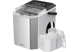 Silonn Portable Ice Maker Countertop, Self-Cleaning Ice Machine Produces 9 Ice Cubes in 6 Minutes, 12KG Daily Capacity, Ideal for Home Camping and RVs (Stainless Steel)