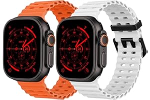 SURUNDO 2 Pack Ocean Silicone Sport Strap - Compatible with Apple Watch Ultra 2/Ultra Strap 49mm 45mm 44mm for Men Women, Breathable Soft Waterproof Band for iWatch Ultra 2/Ultra Series 10 46mm SE/9/8/7/6/5