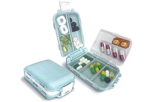 GLAUSTALOS Portapillole Settimanale, Porta Pillole Portatile 8 Scomparti, Organizer per Pillole da Viaggio Pratico e Resistente All'umidità, per Medicine e Vitamine (Blu)