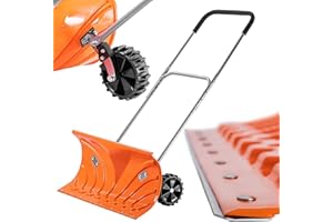 KADAX Snow Shovel with Wheels and Adjustable Handle, Heavy Duty Snow Pusher for Driveways, Sidewalks and Paths, Manual Snow Plough (65.5 x 34 cm)