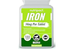 NUTRIPACT Iron Supplement 14mg - 180 Vegan Tablets - 6 Month Supply - Helps Reduce Tiredness & Fatigue, Energy Booster, Supports Immune System, Formation of Red Blood Cells