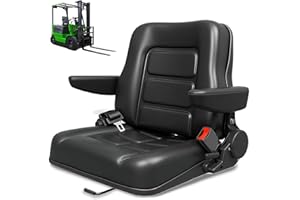 WUDLEP Universal Forklift Seat, Foldable Tractor Seats, Waterproof Tractor Seats with Adjustable Angle Back Armrest, Safety Belt for Tractors, Skid Loader, Telehandler, Excavator