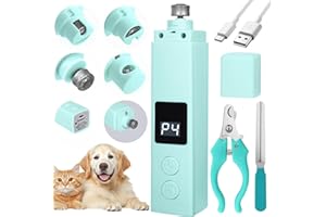 BUOAZR Lima de Uñas Eléctrica para Perros y Gatos, Ajustable 4 Velocidades(7500/12000rpm), 3 Puertos, 45 dB, Portátil Cortauñas para Perros con Luz Led para Perros Pequeños, Medianos y Gatos(Verde)