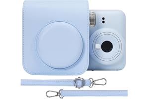 Aenllosi PU Leder Tasche Schutzhülle für Fujifilm Instax Mini 12/Mini 11 Sofortbildkamera Reisetasche mit Film Tasche und verstellbarem Schultergurt, Nur Tasche (Pastel Blue)