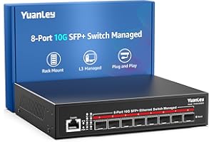 YuanLey 8 Port 10G Managed Switch, 8X 10Gbps SFP+, L3 Smart Managment SFP Ethernet Switch, Link Aggregation, VLAN, QoS, ACL, Rackmount 10Gbe Multi-gig Network Switch, Metal Case, 160Gbps Bandwidth