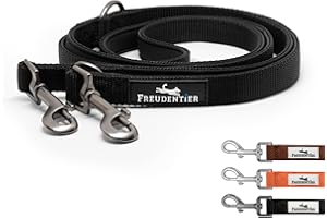 FREUDENTIER Hundeleine 2m – Verstellbare Führleine - Weich gepolstert, liegt angenehm in der Hand - Robuste Leine Hund für mittelgroße & große Hunde - Model Clyde (Schwarz, 20mm)