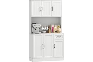 ‎HOMCOM HOMCOM Küchenschrank, Buffetschrank mit Arbeitsplatte, verstellbaren Regalen, 6 Türen, Schublade, Hochschrank Vorratsschrank mit Kabelloch, für Küche Wohnzimmer Esszimmer 100 x 39,5 x 180,5 cm Weiß