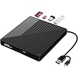 Externes CD DVD Laufwerk USB3.0 Typ C,mit SD/TF-Kartenleser Portable DVD/CDBrenner,schnelle Datenübertragung,Plug&Play,für La