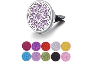 DHWEKU Désodorisant pour Voiture, Diffuseur Huiles Acier Inoxydable, Aromathérapie Médaillon Puissant Aimant, Désodorisant Diffuseur d'huiles avec 10 Feutre de Remplacement