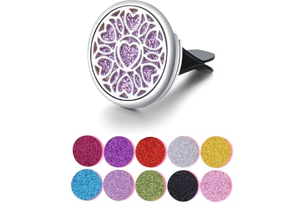 DHWEKU Désodorisant pour Voiture, Diffuseur Huiles Acier Inoxydable, Aromathérapie Médaillon Puissant Aimant, Désodorisant Diffuseur d'huiles avec 10 Feutre de Remplacement