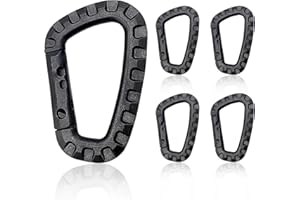 GAUBSS Plastic Carabiner Hook Set of 5 - Large D-Shape Carabiner Clips for Outdoor Activities, Molle Carabiners for Hiking, Camping, Fishing, and Home Use, Black, Spring-Loaded Clasp, Secure Attachment