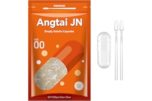 Angtai JN Empty Capsules Size 00 - Clear Gelatin Capsules Empty (500 Count) with Two Miro Lab Spoons - Gel Capsules Empty - DIY Pure Bovine Capsule Filling - Kosher, Gluten Free - Non-GMO Certified