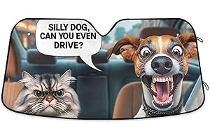 ODAWA Car Windshield Sunshade Dog and Cat Driving Car Sun Shield 55""X27.6"" Blocks UV Rays and Keeps Vehicle Cool