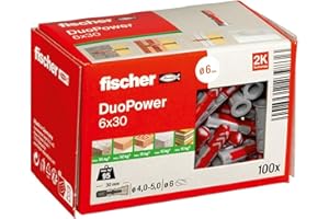 fischer - Tacos DuoPower tacos para aire acondicionado, Tacos para pared, Tacos universales, Tacos para hormigón, Gris/Rojo, caja profesional de 100 unidades, 6x30