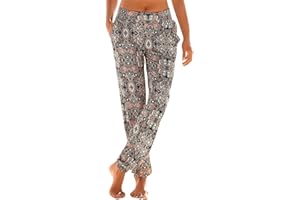 riou Pantalones Mujer Cintura Alta Boho Verano con Estampado Pants de harén, Pantalones de Playa Casuales fluidos Hippie Danza Pilates Yoga Pants