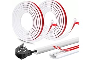 SCROLIEY 2M D-Line Trunking for Electric Cables, Self Adhesive White Cable Trunking 15x10mm, Mini Semi-circular Side Opening Trunking 2M, Flexible Cable Cover for Wires on Wall Floor