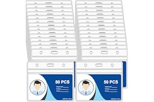 ROSSHINE 50pcs Plastic Card Holder for Lanyard, Horizontal Clear ID Card Holders, Waterproof Name Tag ID Badge Holders for Multiple Cards