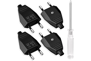 AXFEE 4 szt. Płaska wtyczka europejska, 250 V, 2,5 A wtyczka elektryczna, europejskie złącza, do sprzętu AGD, gniazda oświetleniowe do małych urządzeń gospodarstwa domowego, bezpieczna kompaktowa