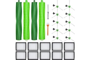 APZOVO Accessoires de Remplacement pour iRobot Roomba i7 i7+ i3 i3+ i4 i4+ i6 i6+ i8 i8+ E5 E6 E7, 4 Brosses en Caoutchouc, 10 Filtre, 10 Brosses Latérales