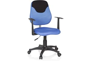 hjh OFFICE 670935 Silla para niños KIDDY Style Tela Azul/Negro, con reposabrazos Silla giratoria Infantil Silla de Escritorio