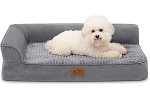 COZY KISS Divano impermeabile per cani, fodera impermeabile e fondo antiscivolo, letto per animali domestici in schiuma a forma di cassetta delle uova (Tipo U grigio, S(76 * 51 * 19CM))