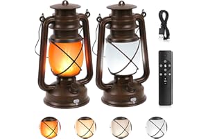Shinmax Vintage Linterna LED 2 Piezas Luces de Linterna Exterior Recargable Farolillos Exterior con Remoto Timer 4 Modos Linterna de Jardín Colgante Impermeables para Patio Jardín Atmósfera Decoración