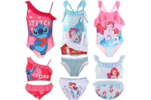 Characters Cartoons Principesse Disney Ariel Lilo & Stitch - Bambina - Costume da Bagno Intero 1 Pezzo o Bikini 2 Pezzi Mare Piscina - Licenza Ufficiale