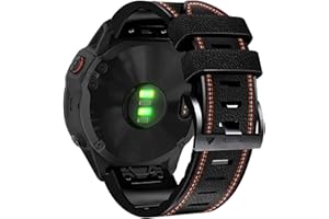YOOSIDE Prawdziwa skóra z silikonową wyściółką do zegarka Garmin Fenix 7 / Fenix 6 / Fenix 5 / Epix 2, Quick Fit 22 mm, skórzany pasek, miękki, odporny na pot pasek do zegarka Forerunner 955, Descent