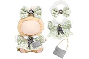BRYNDO Doll Clothes Set for 17cm Plush Dolls – Tweed Dress, Bow & Mini Bag – Doll Outfit Doll Accessories Gifts – Fits Bunny Plush Toys – For Girls & Boys (Green)