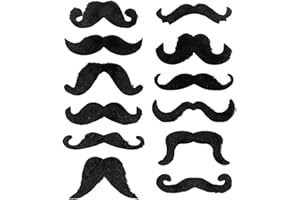 VilaGi Fake Moustache,12 Pcs Self Adhesive Novelty Mustaches Fancy Dress Stick On Mexican False Moustaches for Adults Kids for Masquerade Party Favor, Costume Party Performance,Fake Beards Pack,Black
