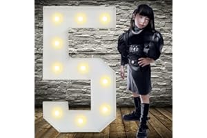 TTIILOE Marquesina de 120 cm, número 5 iluminada, números blancos grandes iluminados, juego de tableros de espuma precortados que se puede utilizar para cumpleaños, bodas, aniversarios de bebé, decoración de
