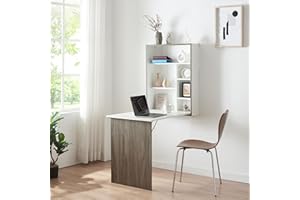 [en.casa] Escritorio Plegable Greve de Pared con Estante Mesa Plegable de Instalación Mural Mesa de Cocina Despacho Oficina Aglomerado - Blanco/Efecto Madera