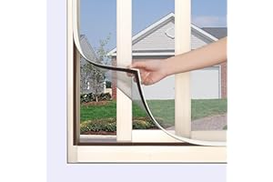 JOOFAN DIY Magnetic Window Screen, Adjustable Window net ，White Frames Grey Fiberglass Mesh 57''X35''(145X89cm))