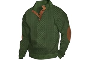 HOUXIANDOU Suéter De Cuello Alto De Punto Jacquard para Hombre, Suéter Henley para Hombre, Suéter De Punto con Diseño De Gofre, Suéter Informal con Botones, Suéter Vintage con Cuello Alto con Botones