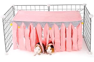 ONEJU Guinea Pig Hideout - Guinea Pig Corner Hideout, Four-sided Fringes, Rectangular Top and Washable Hides, Suitable Hides for Guinea Pigs and Rabbit, No Metal Fences, Pink