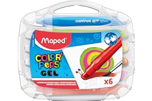 Maped - Crayons Gel Aquarellables - 6 Craies de Coloriage Tendres - En Plastique + Système Twist qui Garde les Mains Propres - Couleurs très vives et Grand Pouvoir Couvrant - Valisette Plastique