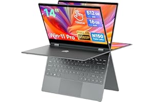 BMAX 2 in 1 Notebook Intel N150 Quad Core 14 Pollici 16GB RAM 512GB SSD Computer Portatile Touch Screen Win 11 Tastiera Retroilluminata 1920×1080 Type C, USB 3,2, BT5.0 Film per Tastiera Italiana