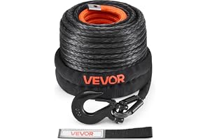 VEVOR 9,5 mm x 30,5 m vinschlina, 117,9 kN syntetsladd med skyddsfodral, smidd vinschkrok, dragrem för SUV, allt-fordon