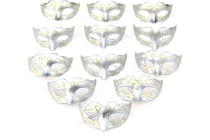 BundleMall 12pcs Masquerade Masks Party Decoration Small Masks Mardi Gras Party Favor (Set A-silver)
