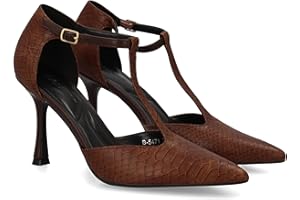 shoes&blues.es Stiletto de Tacon Fino Diseno Elegante. Zapato de Salon con Tacon Alto y Punta Fina con Hebilla y Diseno en T. Ideal Otono Invierno.