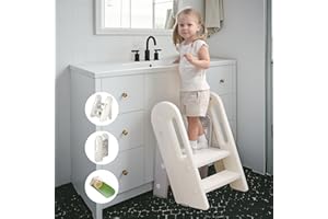 hoopyosms Marche Pied Enfant Pliable 2/3 Marches, Hauteur Réglable et Antidérapant, Escabeau Enfant, Tour d’Observation Montessori pour Cuisine et Toilette, Gris
