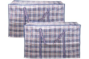 EDATOFLY Confezione da 2 Borse Plastica con Cerniera, Borse per Vestiti Grandi Buste Trasloco Sacchi Trasloco per Trasporto E Protezione Abiti (Blu, 70cm*50cm*25cm)